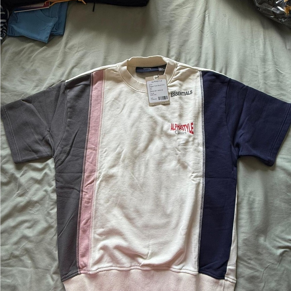 Essentials Cream and Black Tee with Red Accents